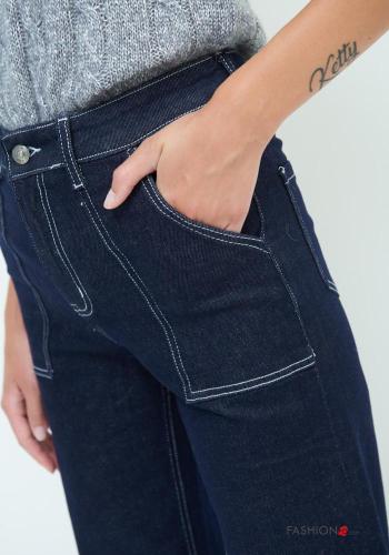 Jeans en Coton en denim à boutons avec fermeture éclair avec poches - ph 3