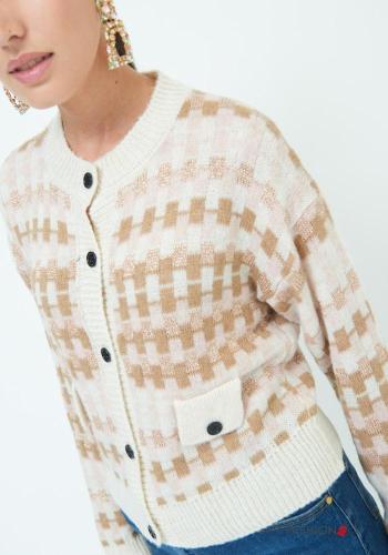 Geometric pattern crew neck Wool Mix Cardigan with buttons - ph 2