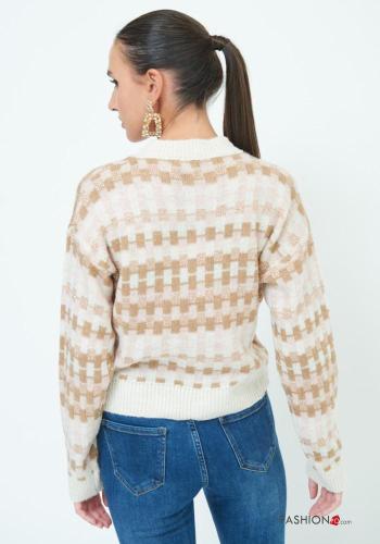 Geometric pattern crew neck Wool Mix Cardigan with buttons - ph 3
