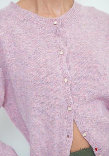 Chaqueta de punto de Mezcla de Cachemira cuello redondo con botones - ph 2