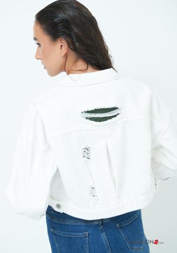 Giacca in Cotone strappati maniche lunghe con colletto con bottoni - ph 3