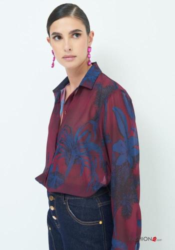 Camicia chiffon maniche lunghe con colletto Fantasia floreale con bottoni - ph 2