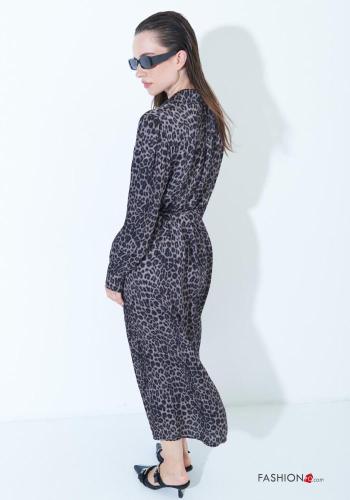 Abito chemisier maniche lunghe Fantasia animalier con bottoni con cintura in stoffa - ph 3