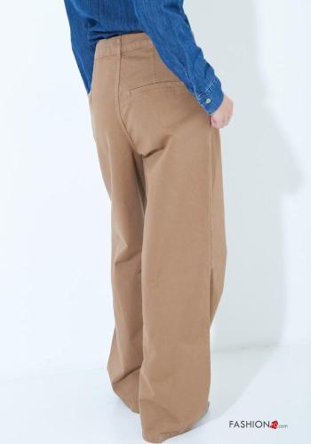 wide leg Hose aus Baumwolle mit Knöpfen mit Reißverschluss mit Taschen - ph 3
