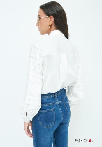 Chemise en Coton détail dentelle manches longues à boutons avec noeud - ph 4