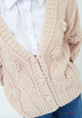 Besticktes Muster lange ärmel Strickjacke aus Wollmischung mit Knöpfen mit V-Ausschnitt - ph 2