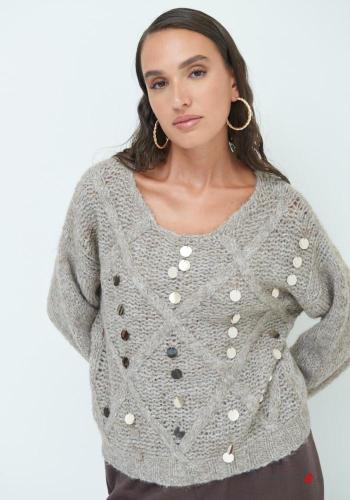 Wool Mix Sweater with sequins with v-neck - ph 3