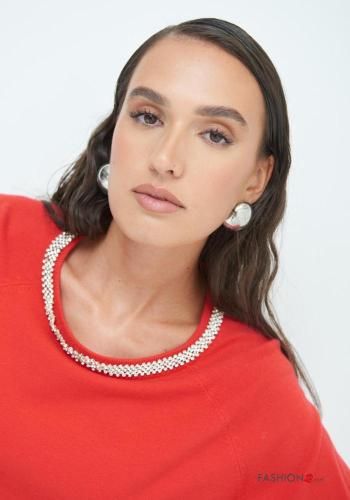 Maglione corto maniche lunghe girocollo con strass - ph 2