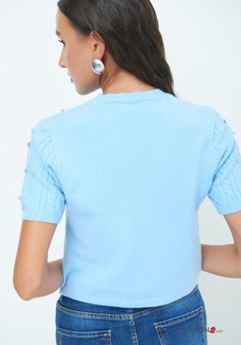 Camisola manga curta gola redonda Padrão bordado com strass - ph 4