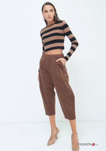 Cotton Cropped Trousers with pockets with elastic - ph 2