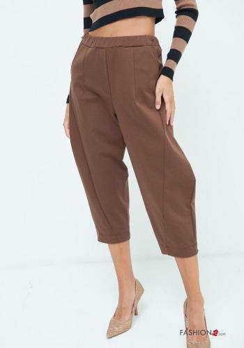 Cotton Cropped Trousers with pockets with elastic - ph 3