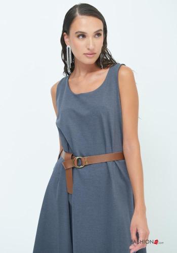 sleeveless crew neck Cotton Dress with belt - ph 2