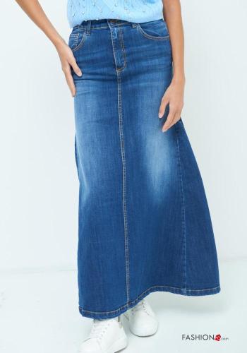 Gonna in Cotone denim lungo con tasche con bottoni con zip - ph 2