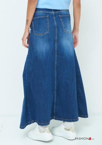 Gonna in Cotone denim lungo con tasche con bottoni con zip - ph 3