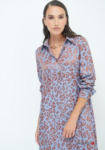 Animal print long sleeve with collar Dress - ph 2