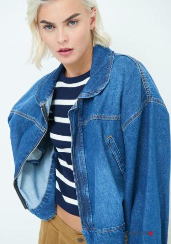 Giacca in Cotone con colletto denim maniche lunghe con tasche con zip - ph 2