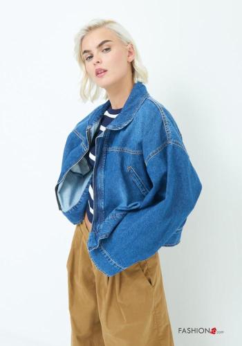 Giacca in Cotone con colletto denim maniche lunghe con tasche con zip - ph 3