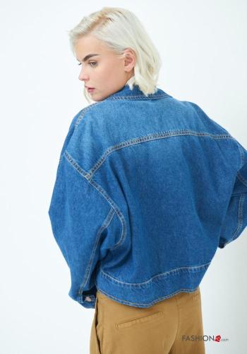 Giacca in Cotone con colletto denim maniche lunghe con tasche con zip - ph 4