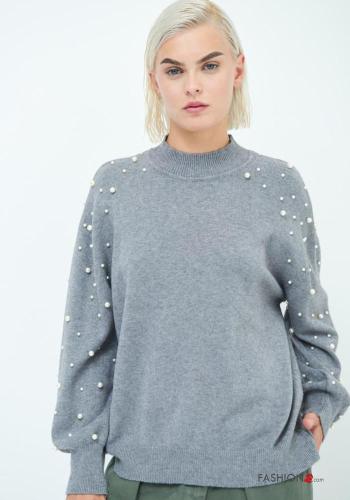 Jersey manga larga cuello redondo con perlas - ph 2