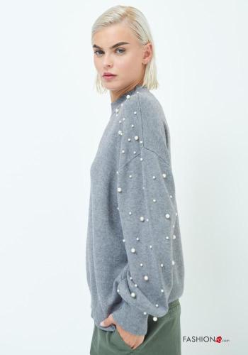 Jersey manga larga cuello redondo con perlas - ph 3