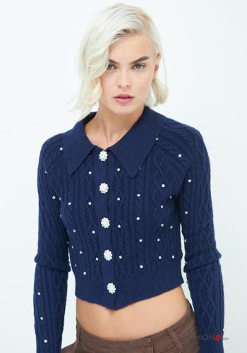long sleeve with collar Cardigan with buttons with rhinestones - ph 2