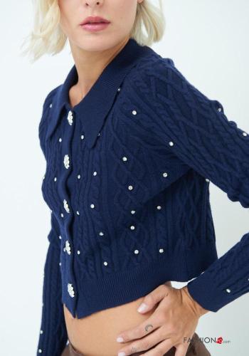 long sleeve with collar Cardigan with buttons with rhinestones - ph 3
