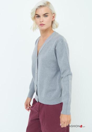 long sleeve Cardigan with buttons with rhinestones with v-neck - ph 3