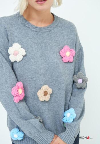 Camisola manga comprida gola redonda Floral - ph 2