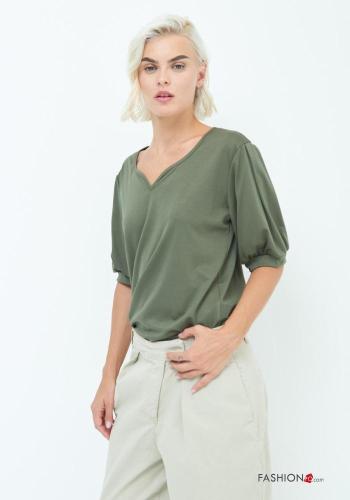 puff sleeve short sleeve T-shirt with v-neck - ph 2