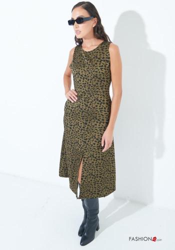 Abito senza maniche girocollo Fantasia animalier con tasche con spacco - ph 3