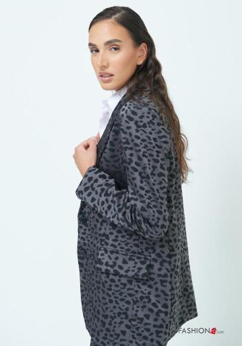 Tiermuster Blazer mit Knöpfen mit Taschen - ph 2