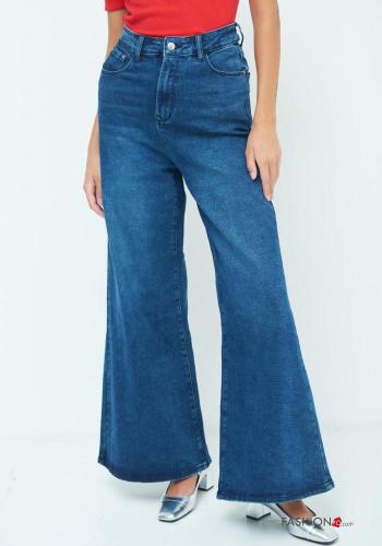 Jeans in Cotone a zampa con tasche con bottoni con zip - ph 2
