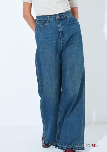 wide leg Jeans aus Baumwolle mit Knöpfen mit Reißverschluss mit Taschen - ph 2