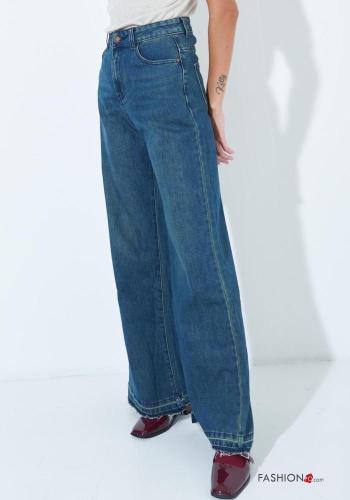 wide leg Jeans aus Baumwolle mit Knöpfen mit Reißverschluss mit Taschen - ph 3