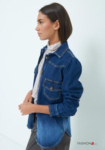 Denim mit kragen lange ärmel Jacke aus Baumwolle mit Knöpfen mit Taschen - ph 2