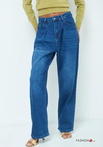 wide leg Jeans aus Baumwolle mit Knöpfen mit Reißverschluss mit Taschen - ph 2