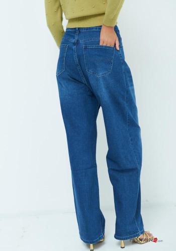 wide leg Jeans aus Baumwolle mit Knöpfen mit Reißverschluss mit Taschen - ph 3