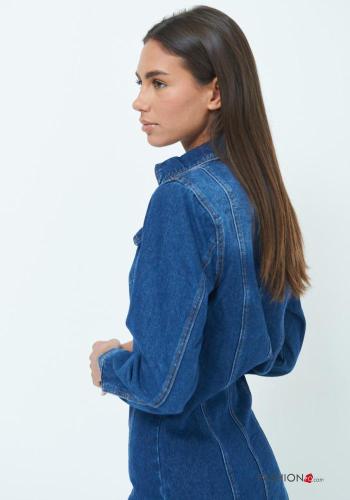 Robe chemise en Coton manches longues en denim à collet à boutons avec fonte - ph 3