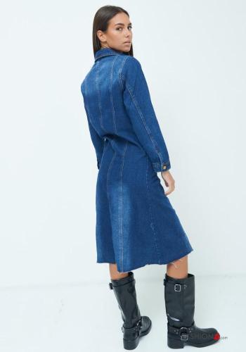 Robe chemise en Coton manches longues en denim à collet à boutons avec fonte - ph 4