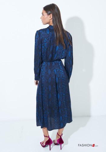 Snake print long sleeve with collar Shirt dress with buttons with fabric belt - ph 3