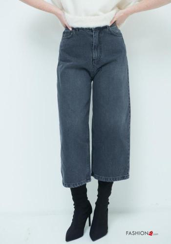 wide leg Cotton Jeans with buttons with zip with pockets - ph 2