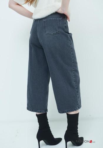 wide leg Cotton Jeans with buttons with zip with pockets - ph 3