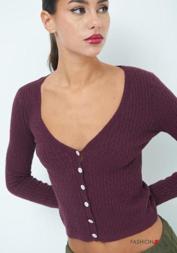 long sleeve mini Cardigan with buttons plunging neckline with rhinestones - ph 2