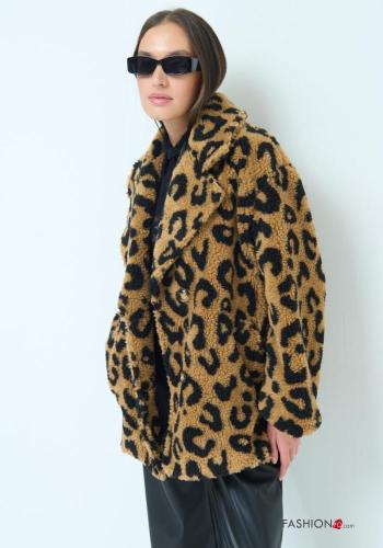 Cappotto in Misto Lana Fantasia animalier con bottoni con tasche - ph 2