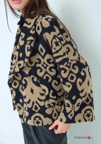 Cappotto in Cotone maniche lunghe corto Fantasia astratta con bottoni con tasche - ph 2