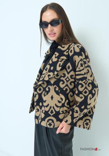 Cappotto in Cotone maniche lunghe corto Fantasia astratta con bottoni con tasche - ph 3