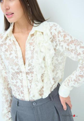 Camicia con colletto tulle maniche lunghe Fantasia floreale con balze con bottoni - ph 2