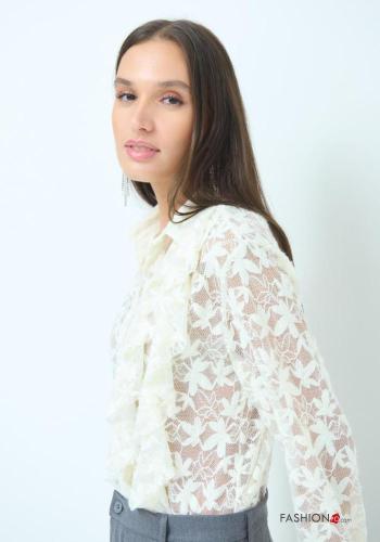 Camicia con colletto tulle maniche lunghe Fantasia floreale con balze con bottoni - ph 3