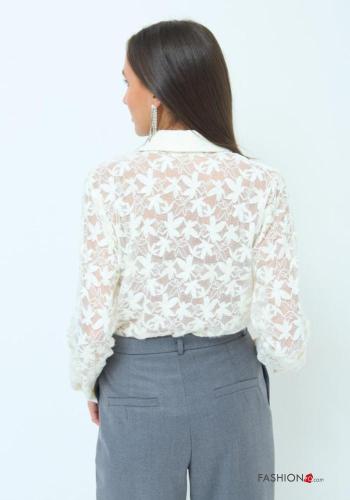 Camicia con colletto tulle maniche lunghe Fantasia floreale con balze con bottoni - ph 4