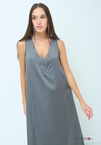 Satin ärmellos Kleid mit V-Ausschnitt - ph 2